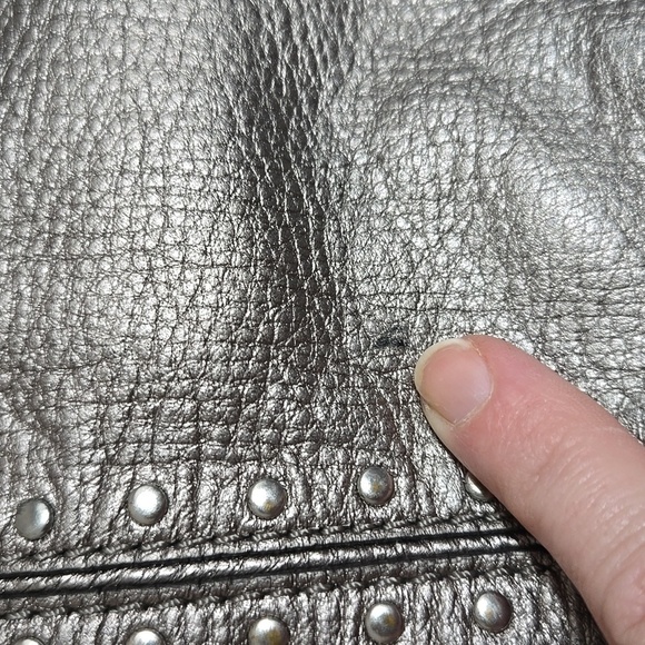 Michael Kors Altor Metallic Gray Leather Studded Top Handle Y2K Satchel - Picture 15 of 15